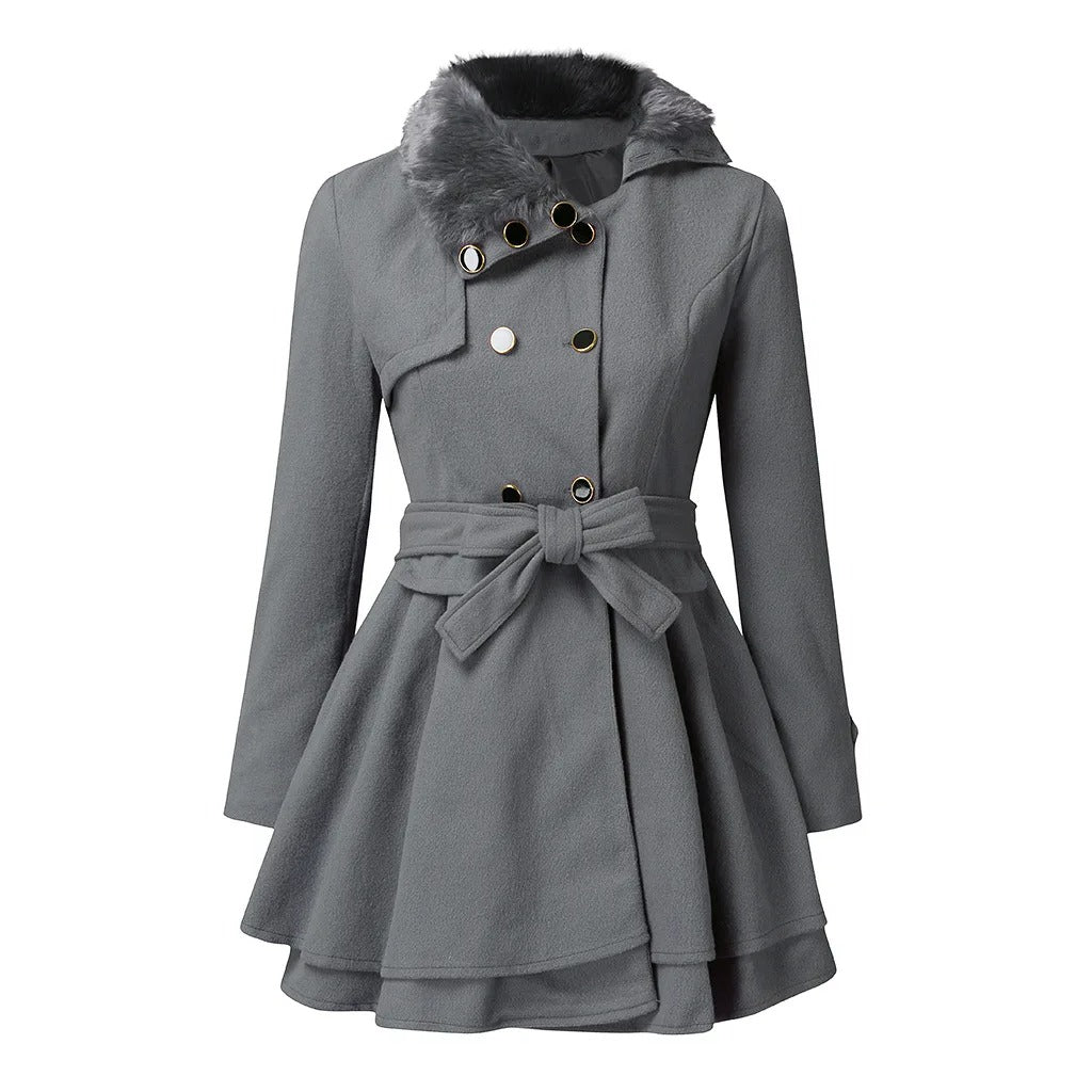 Belted Double-Breasted Trench Coat | Cozy Faux Fur Sophistication