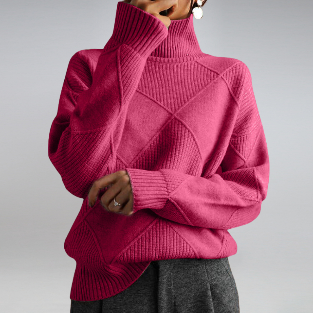 Textured Diamond Knit Turtleneck Sweater | Quiet Autumn Elegance