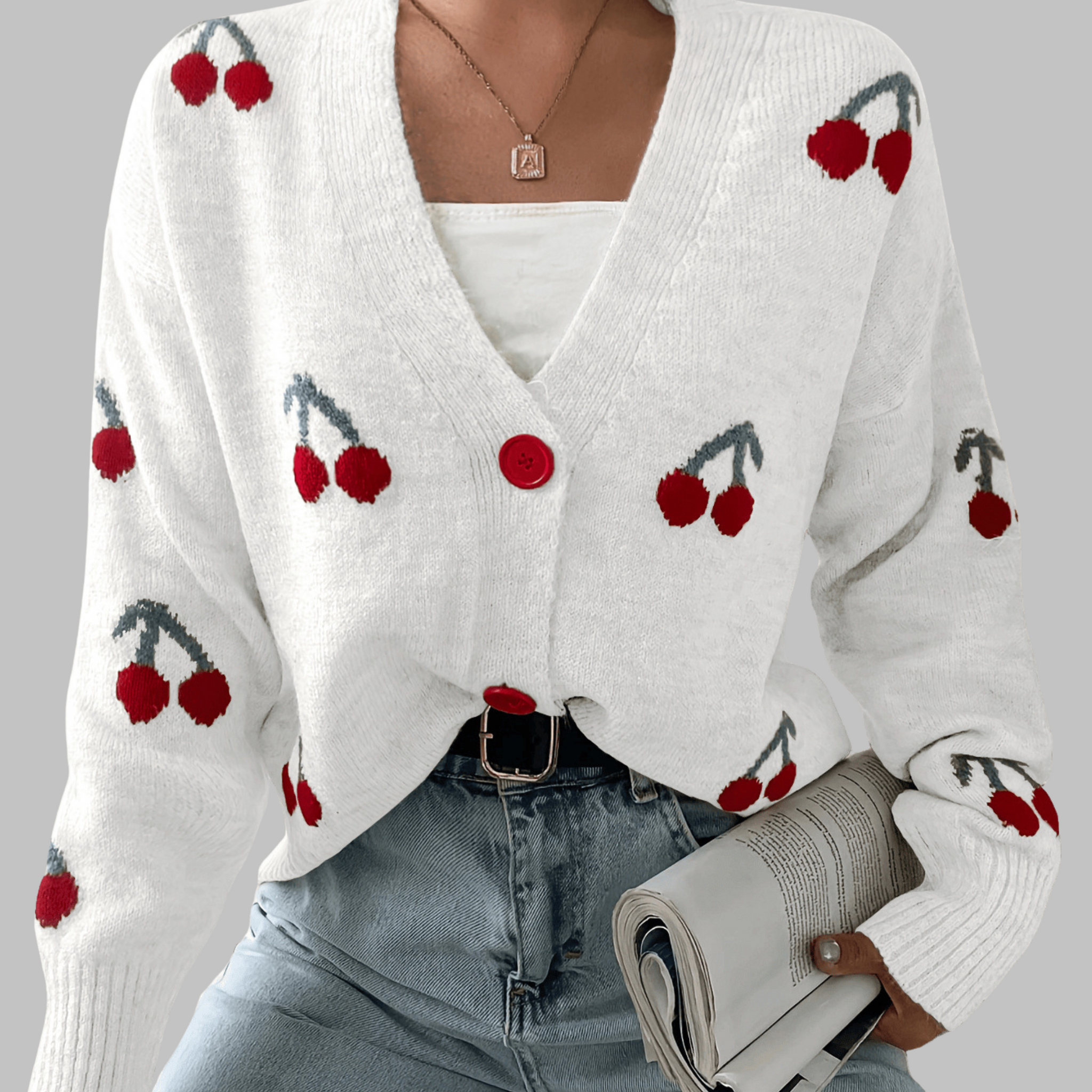 Comfortable Cherry Knit Cardigan | Effortless Autumn Elegance and All-Day Comfort