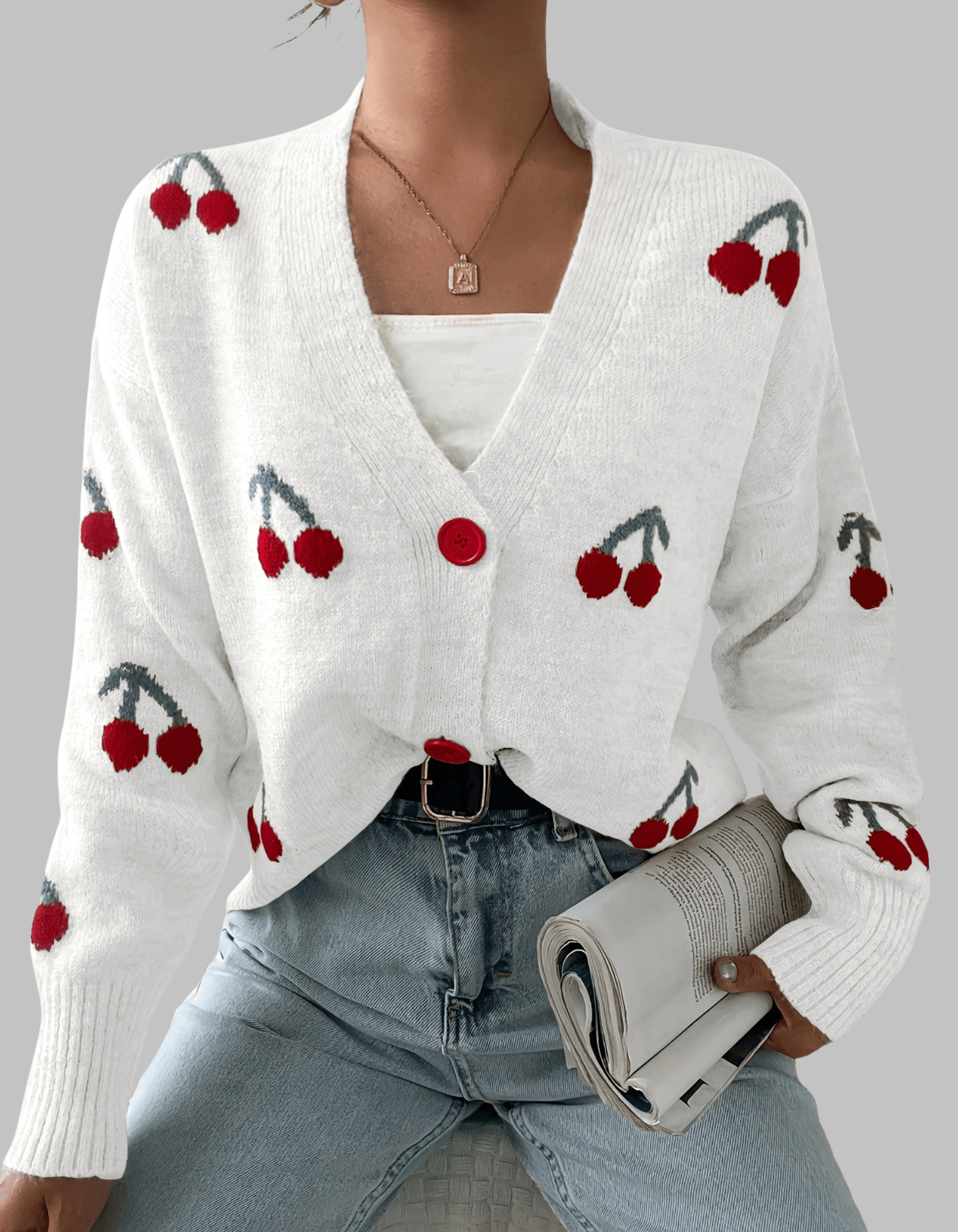 Comfortable Cherry Knit Cardigan | Effortless Autumn Elegance and All-Day Comfort