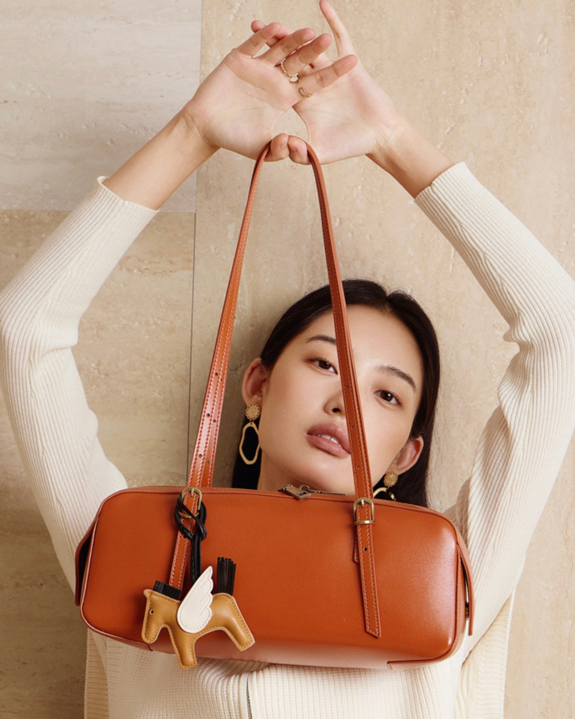 Women’s Genuine Leather Retro Bowling Bag | Refined Horse Charm