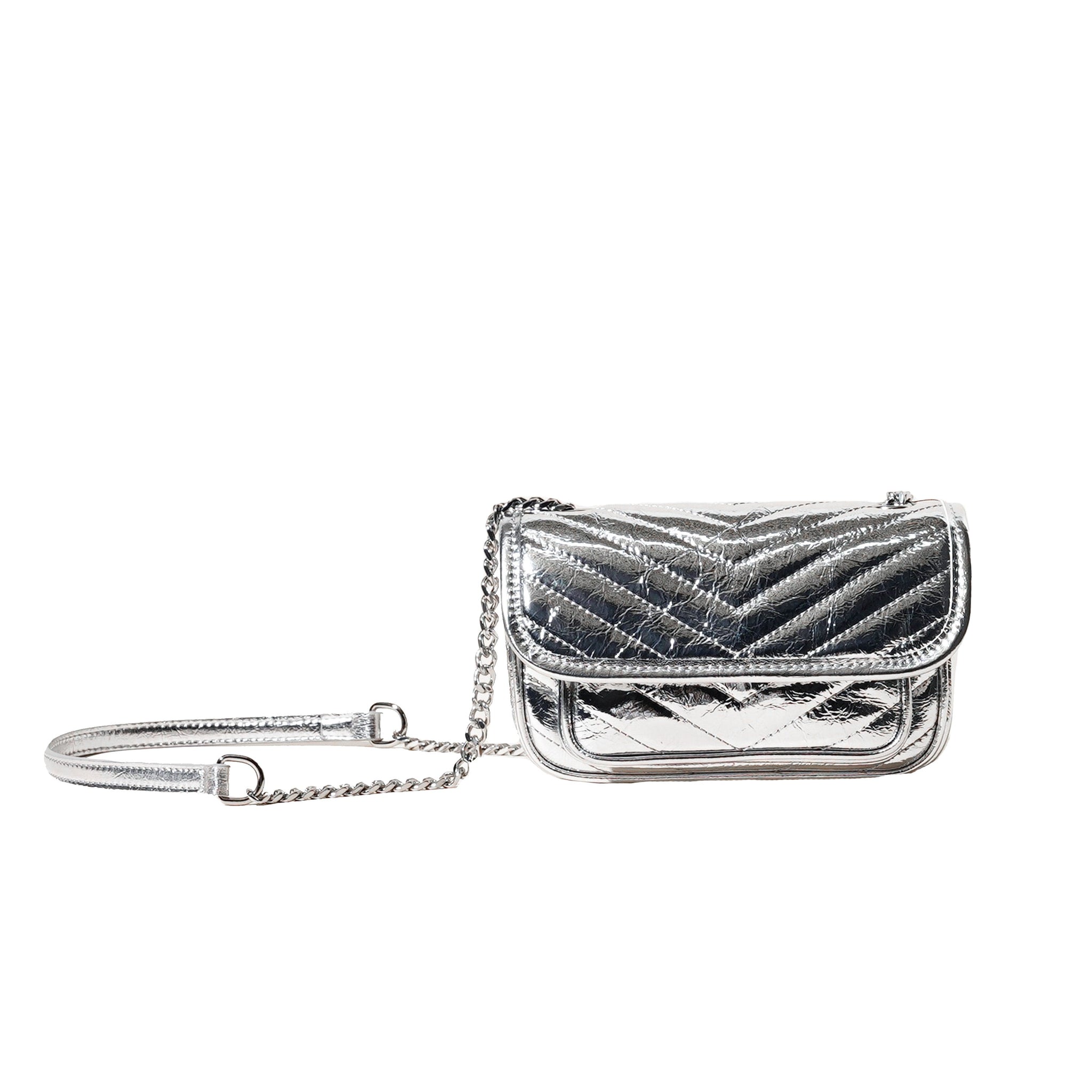 Women’s Genuine Leather Mini Flap Bag | Silver Chain Elegance