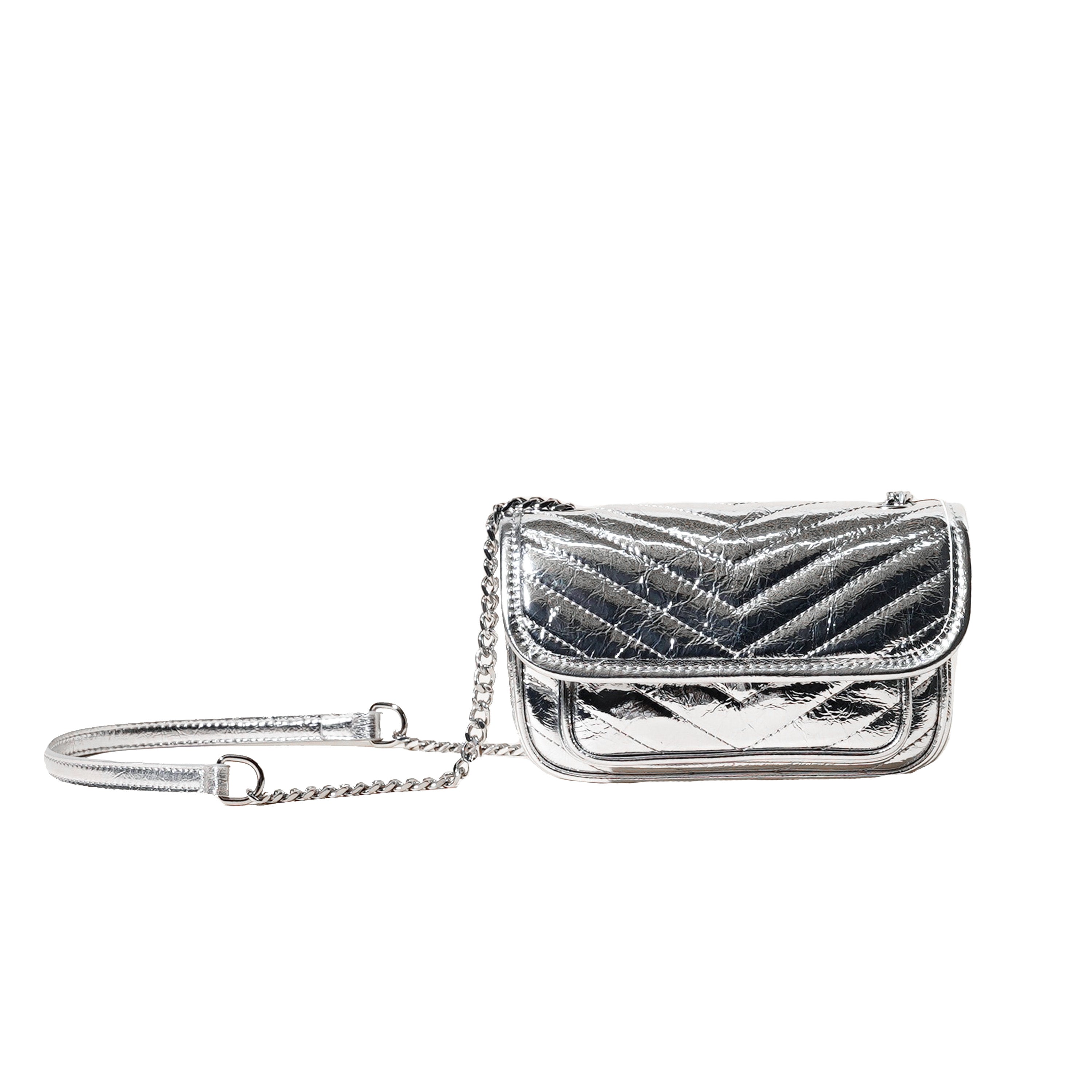 Women’s Genuine Leather Mini Flap Bag | Silver Chain Elegance