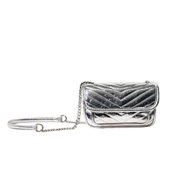 Women’s Genuine Leather Mini Flap Bag | Silver Chain Elegance