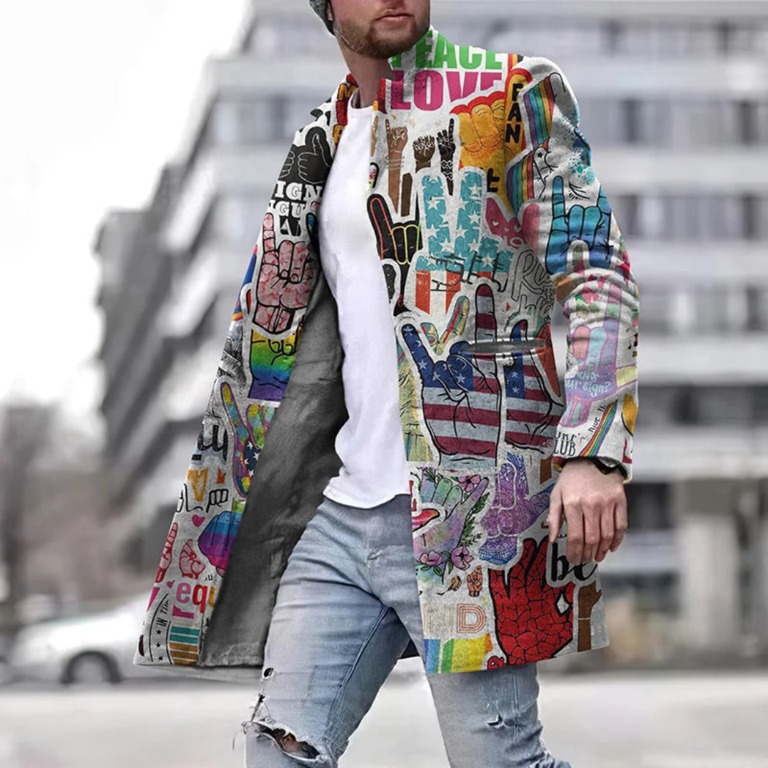 Men’s Graphic Overcoat | Effortless Urban Sophistication