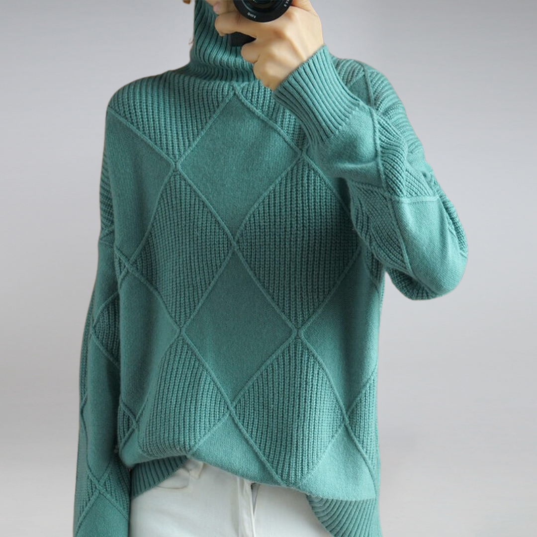 Textured Diamond Knit Turtleneck Sweater | Quiet Autumn Elegance