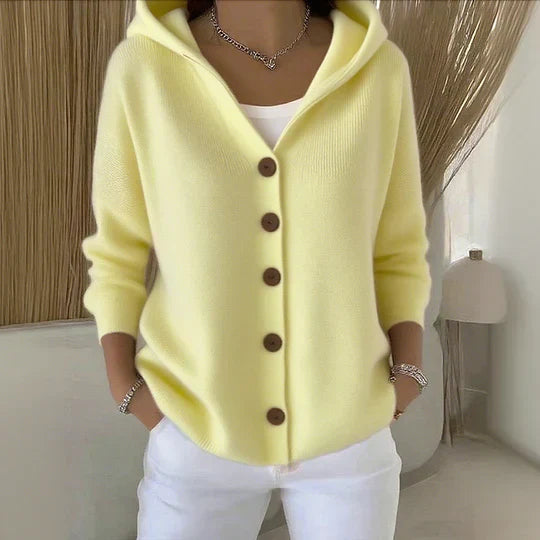 Hooded Button-Down Knit Cardigan | Soft Everyday Elegance