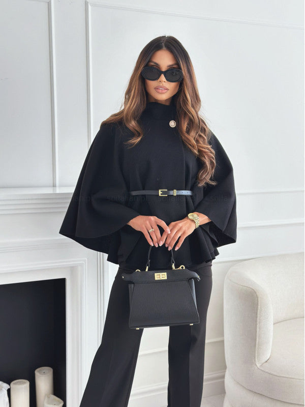 High-Neck Belted Jacket | Timeless City Elegance