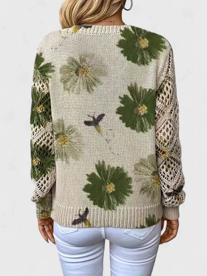 Elegant Floral V-Neck Sweater | Airy Timeless Everyday Sophistication
