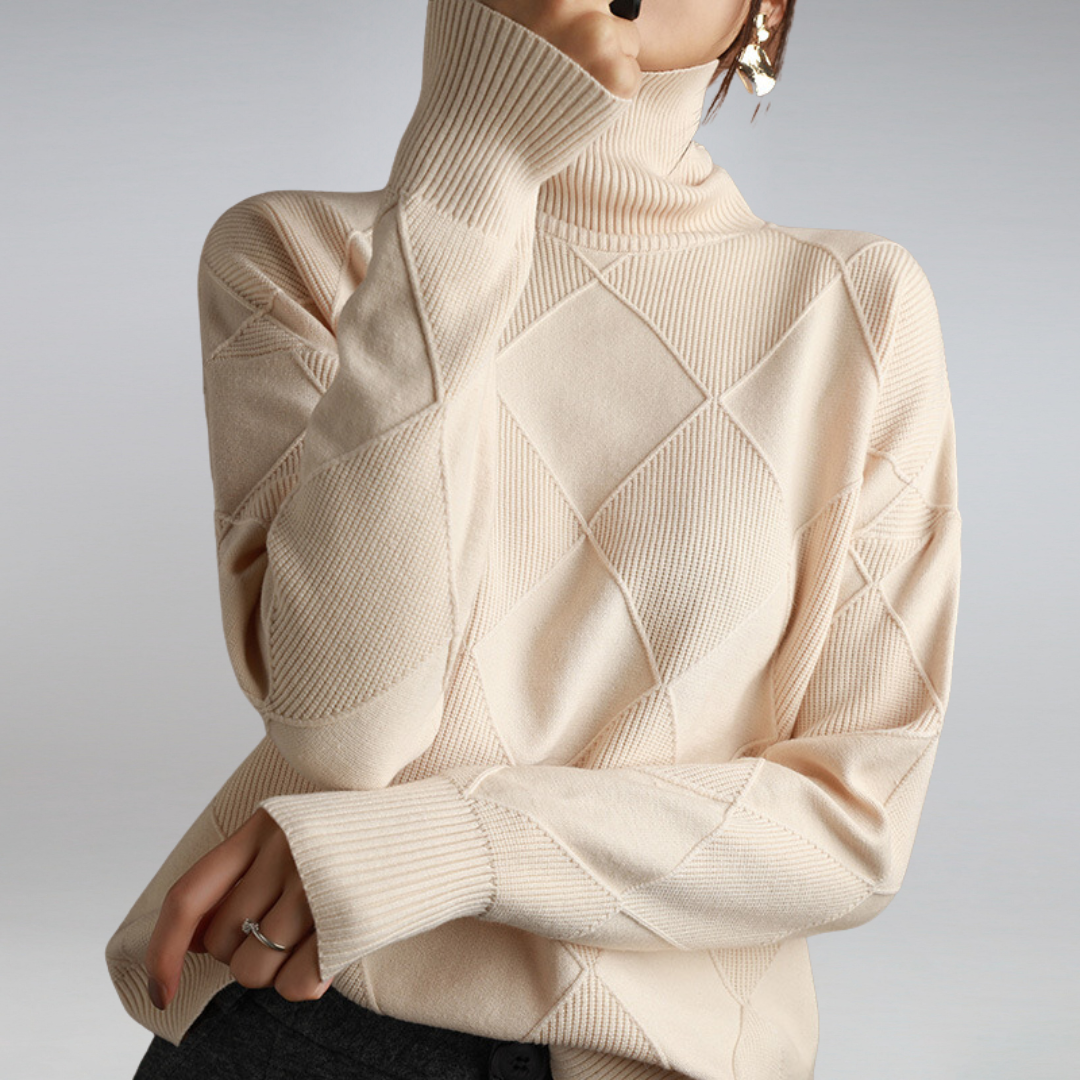 Textured Diamond Knit Turtleneck Sweater | Quiet Autumn Elegance