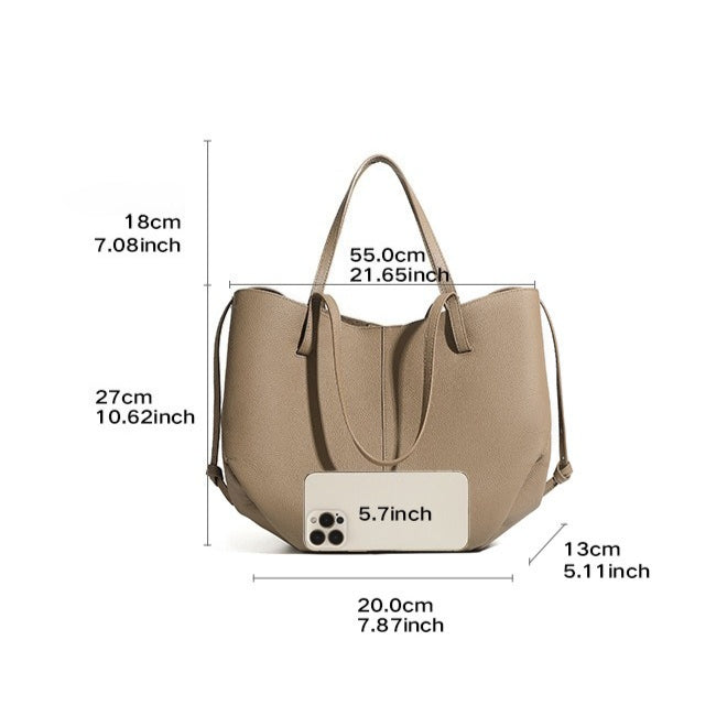 Genuine Pebbled Leather Tote Bag With Pouch | Effortless Everyday Elegance