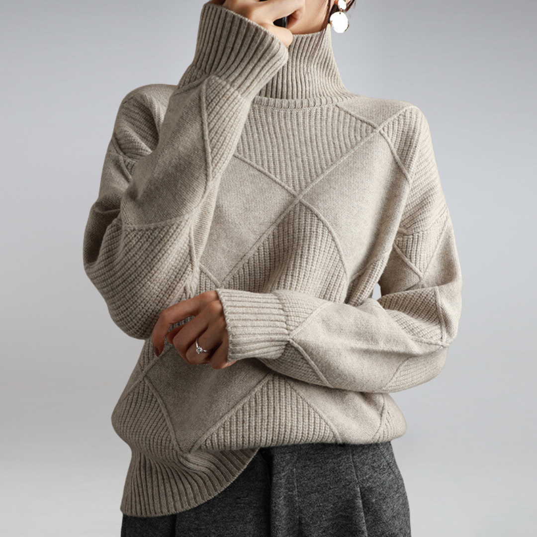 Textured Diamond Knit Turtleneck Sweater | Quiet Autumn Elegance