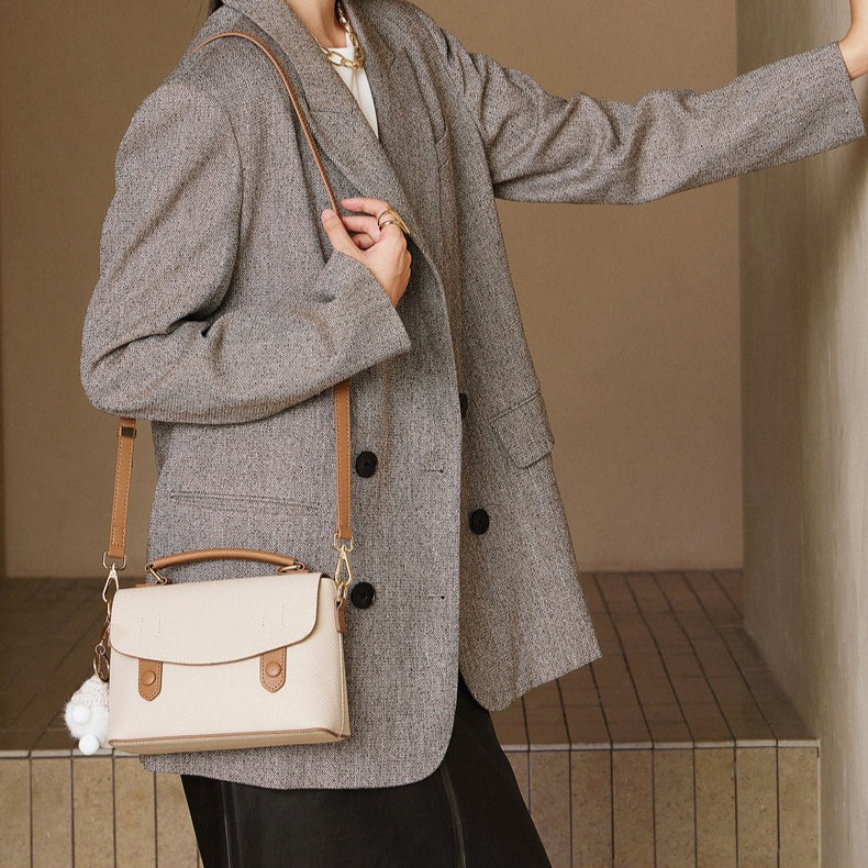 Women’s Luxury Pebbled Leather Top-Handle Bag | Cloud Charm Elegance
