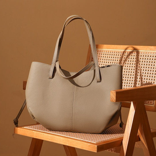 Genuine Pebbled Leather Tote Bag With Pouch | Effortless Everyday Elegance