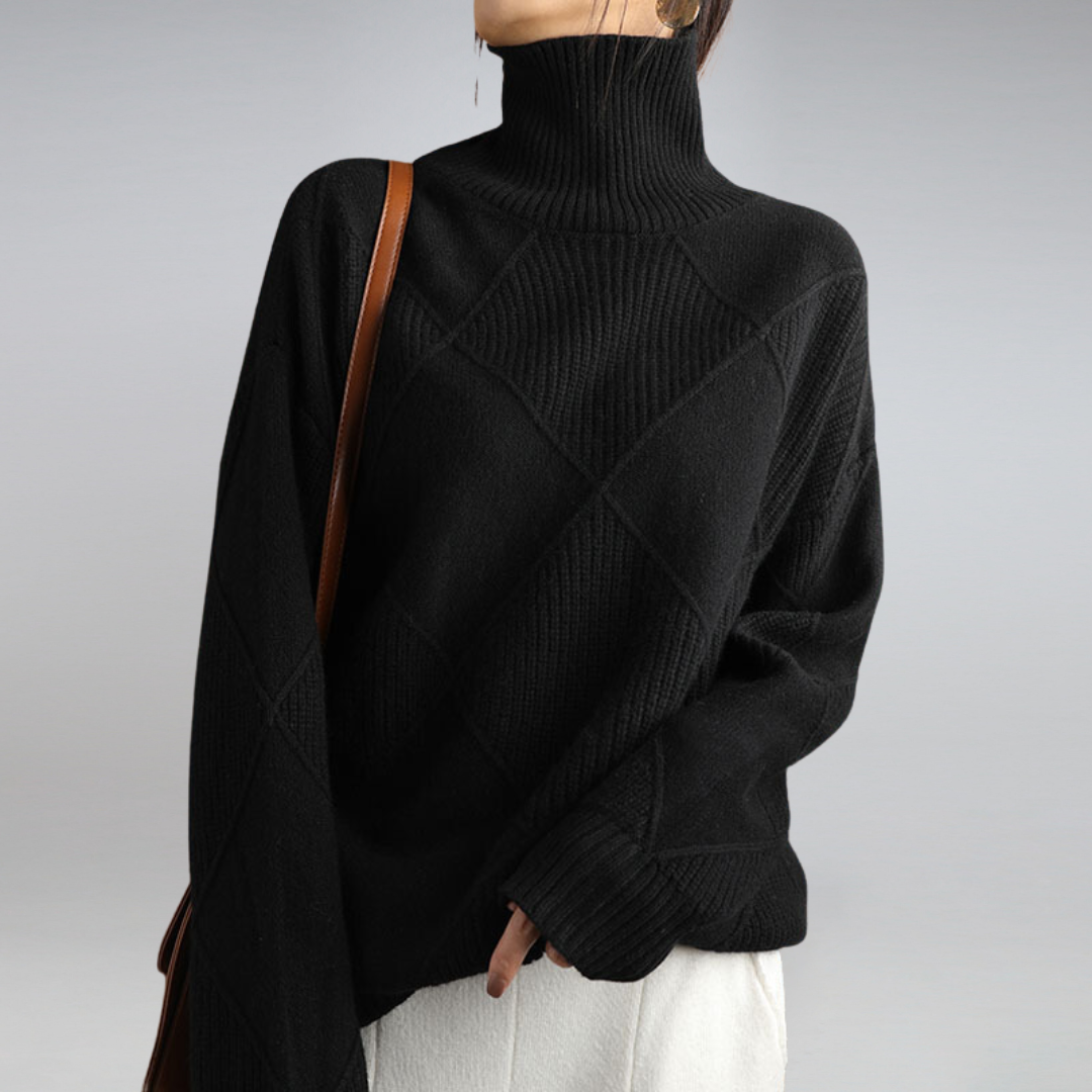 Textured Diamond Knit Turtleneck Sweater | Quiet Autumn Elegance