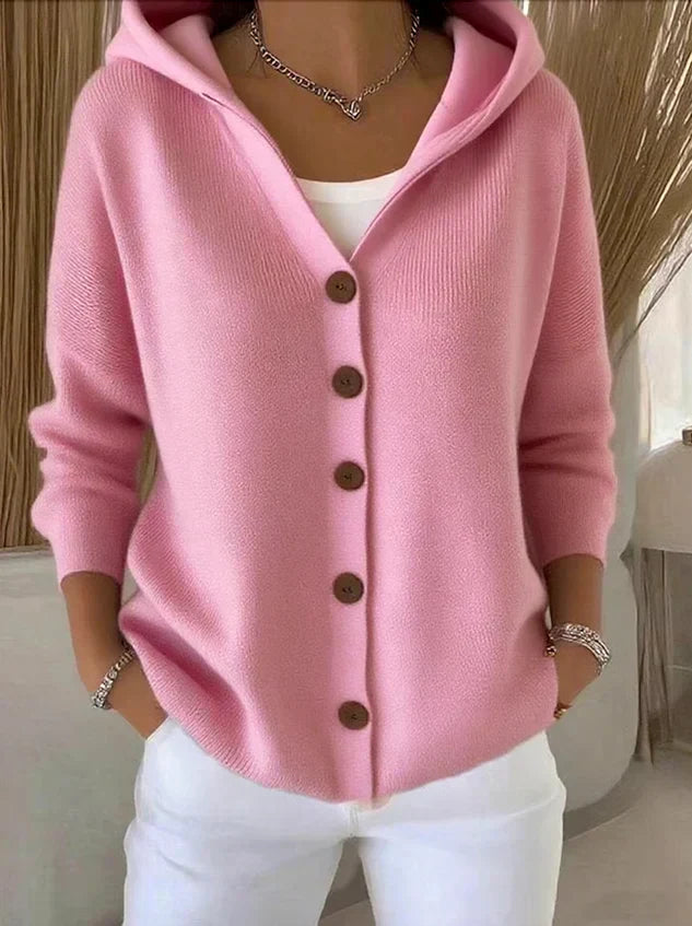 Hooded Button-Down Knit Cardigan | Soft Everyday Elegance