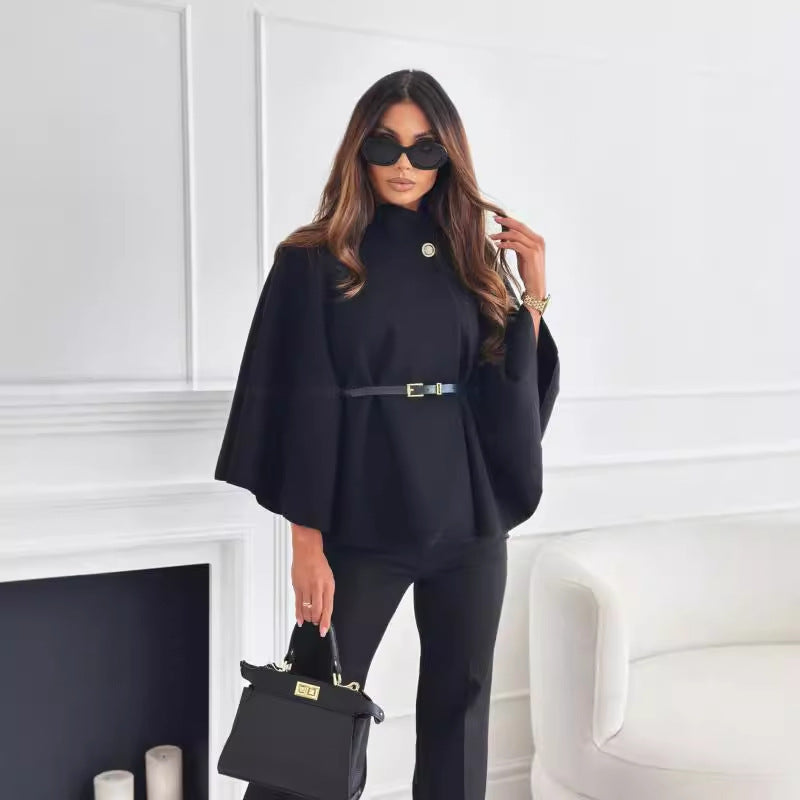 High-Neck Belted Jacket | Timeless City Elegance