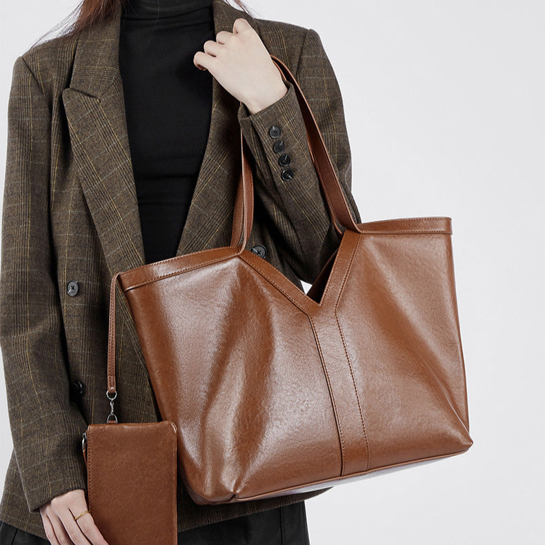 Women’s Genuine Leather Tote Bag | Effortless Autumn Elegance