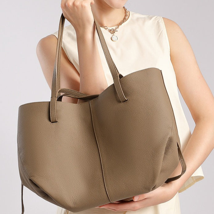 Genuine Pebbled Leather Tote Bag With Pouch | Effortless Everyday Elegance