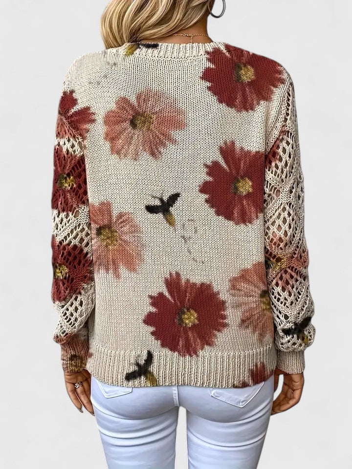 Elegant Floral V-Neck Sweater | Airy Timeless Everyday Sophistication
