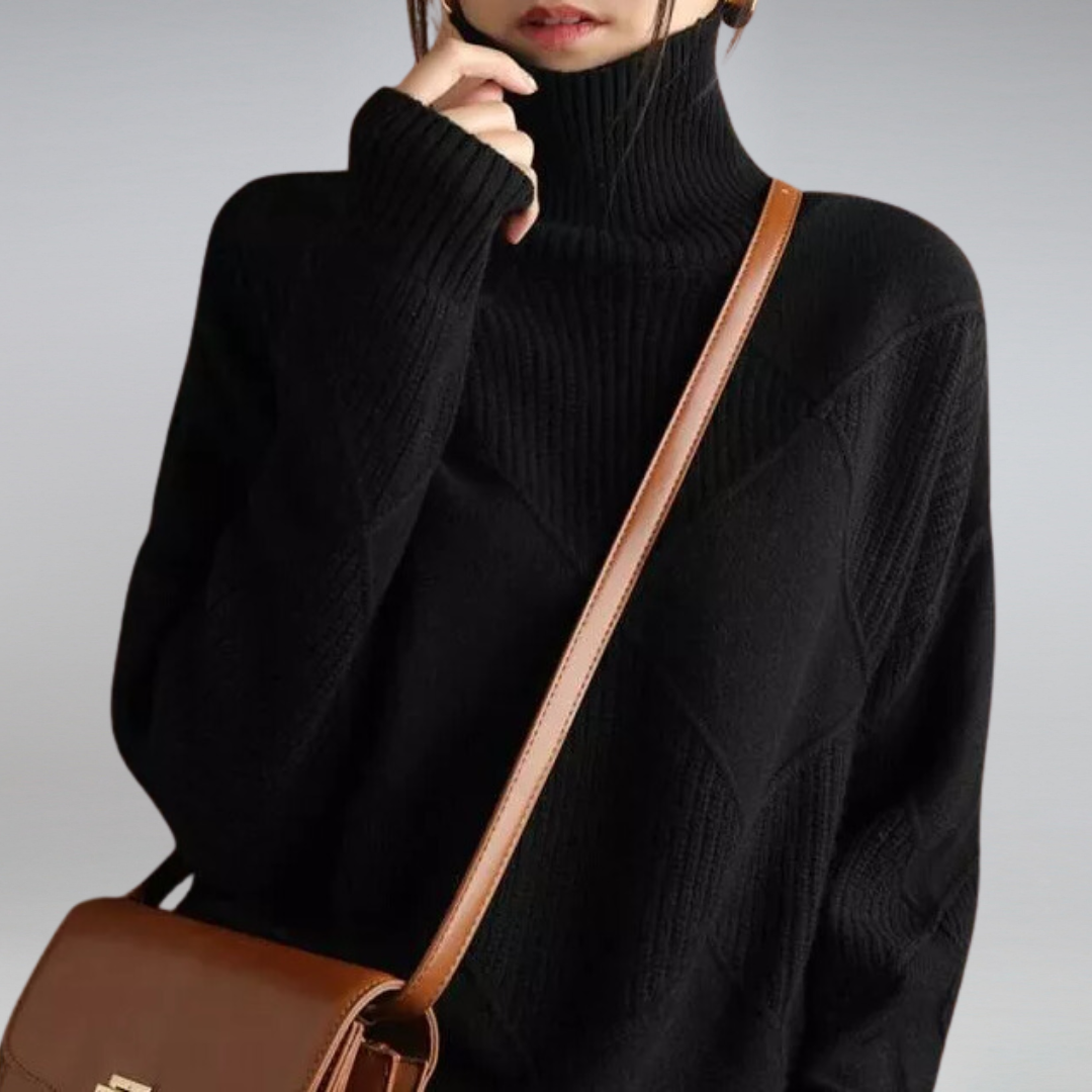 Textured Diamond Knit Turtleneck Sweater | Quiet Autumn Elegance