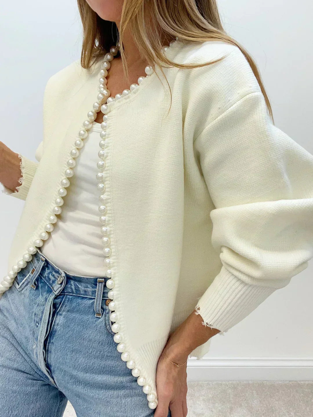 Pearl-Embellished Knit Cardigan | Effortless City Sophistication And All-Day Comfort