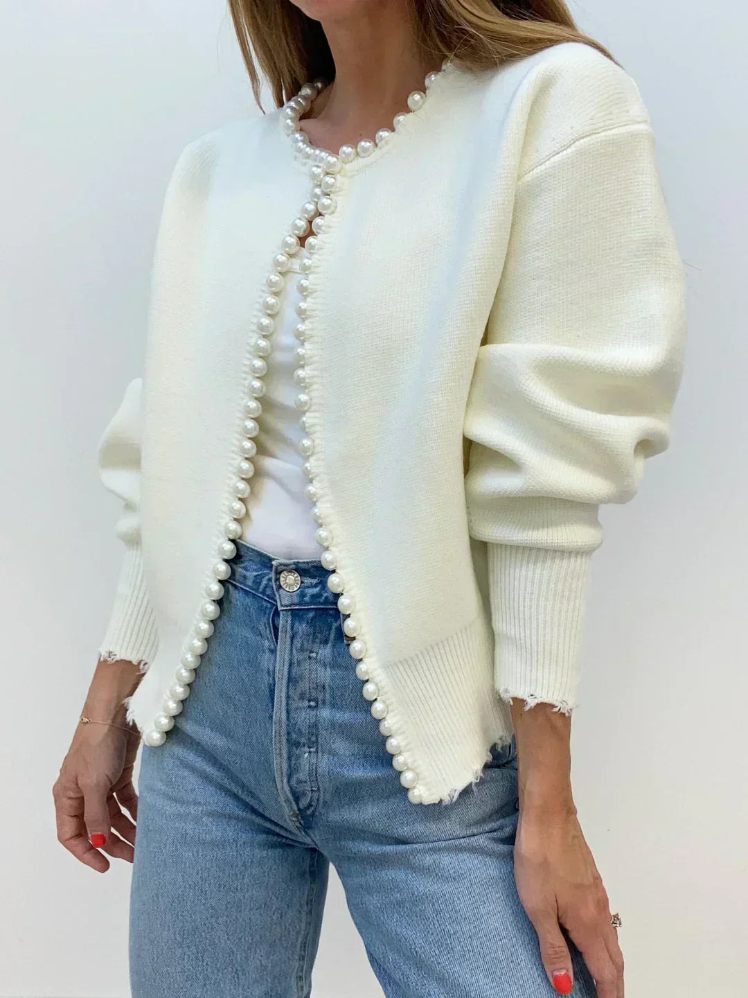 Pearl-Embellished Knit Cardigan | Effortless City Sophistication And All-Day Comfort