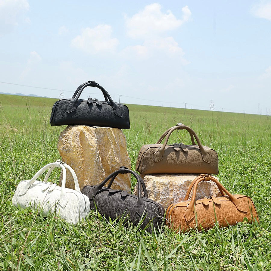 Top-Grain Genuine Leather Baguette Handbag | Spacious Effortless Elegance