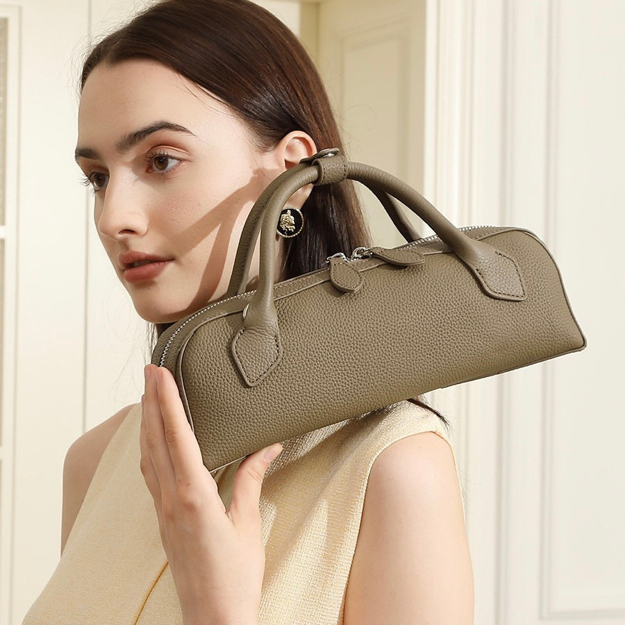 Top-Grain Genuine Leather Baguette Handbag | Spacious Effortless Elegance