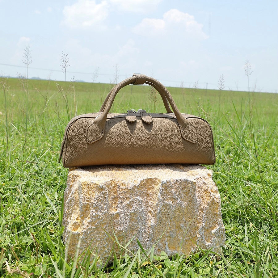 Top-Grain Genuine Leather Baguette Handbag | Spacious Effortless Elegance