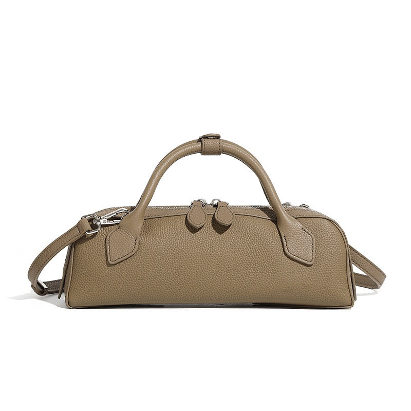 Top-Grain Genuine Leather Baguette Handbag | Spacious Effortless Elegance