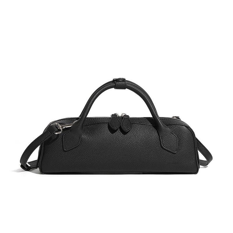 Top-Grain Genuine Leather Baguette Handbag | Spacious Effortless Elegance