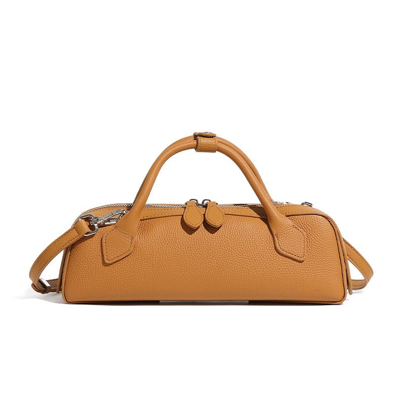 Top-Grain Genuine Leather Baguette Handbag | Spacious Effortless Elegance