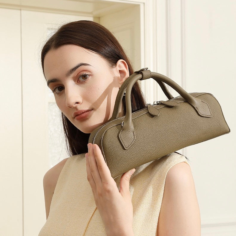 Top-Grain Genuine Leather Baguette Handbag | Spacious Effortless Elegance