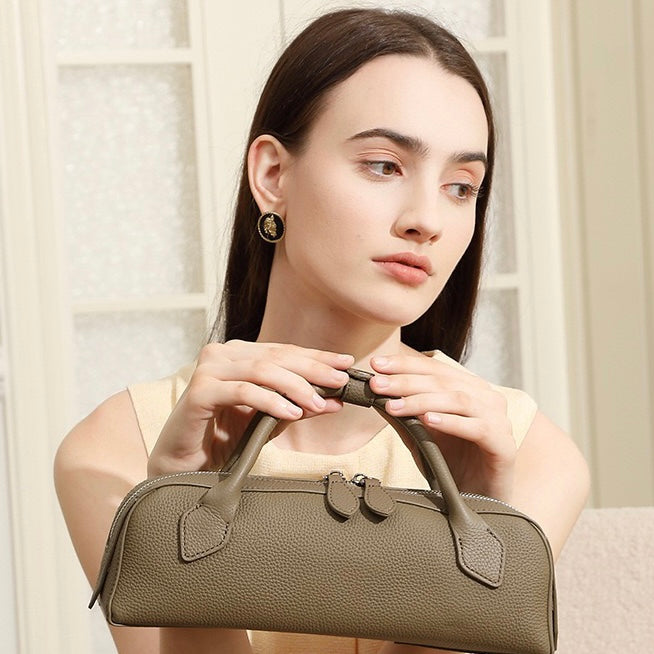 Top-Grain Genuine Leather Baguette Handbag | Spacious Effortless Elegance