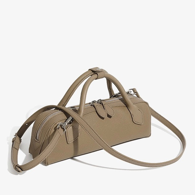 Top-Grain Genuine Leather Baguette Handbag | Spacious Effortless Elegance