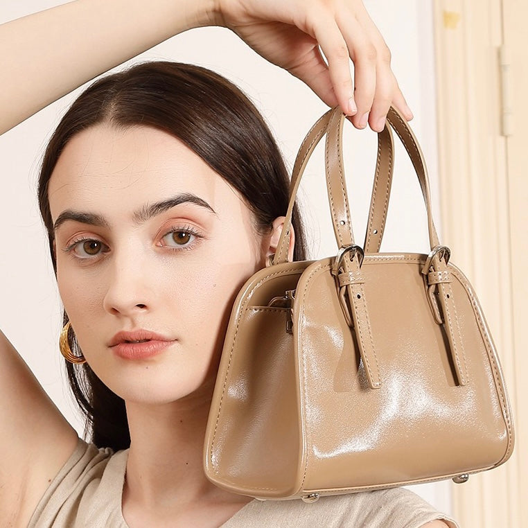 Genuine Leather Bowling Shoulder Bag | Large Capacity Commuter Elegance