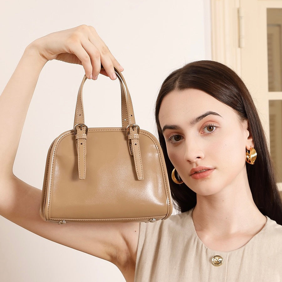 Genuine Leather Bowling Shoulder Bag | Large Capacity Commuter Elegance