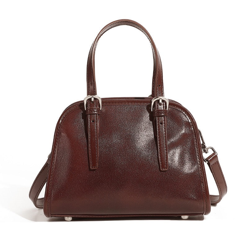 Genuine Leather Bowling Shoulder Bag | Large Capacity Commuter Elegance