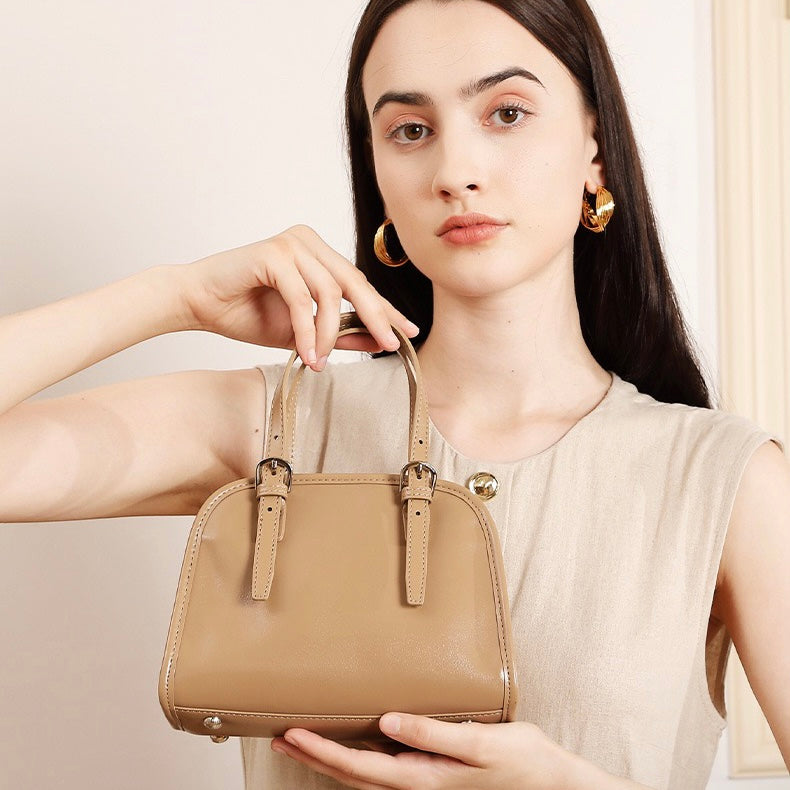 Genuine Leather Bowling Shoulder Bag | Large Capacity Commuter Elegance
