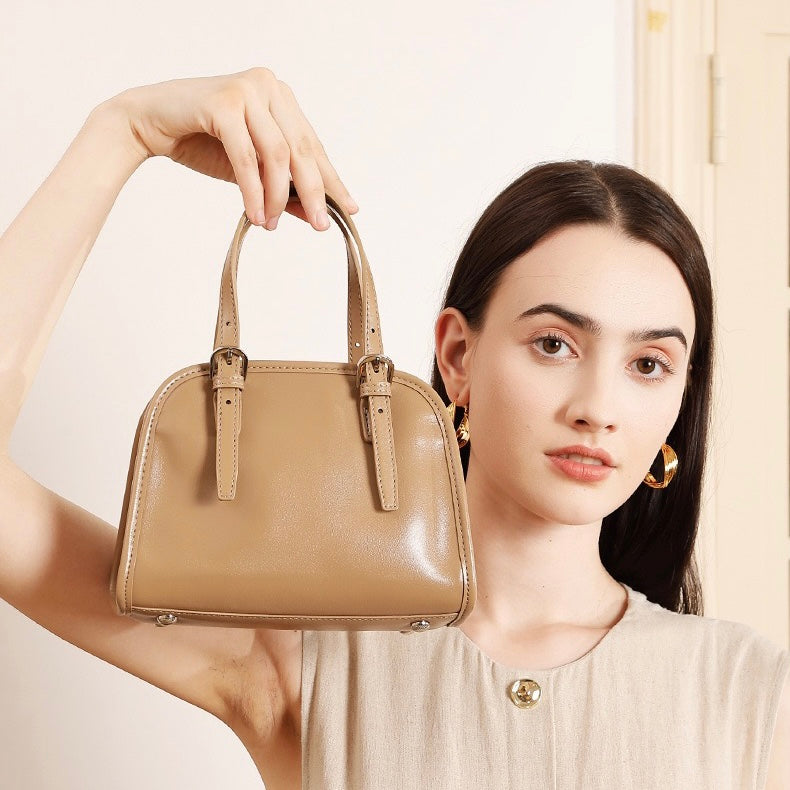 Genuine Leather Bowling Shoulder Bag | Large Capacity Commuter Elegance