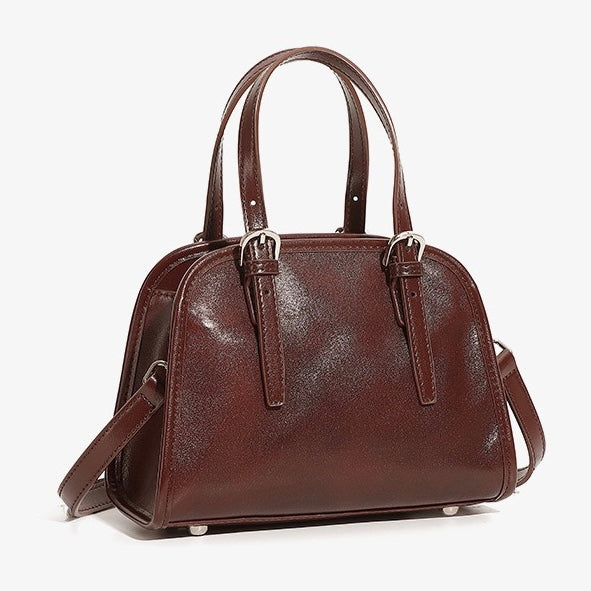 Genuine Leather Bowling Shoulder Bag | Large Capacity Commuter Elegance