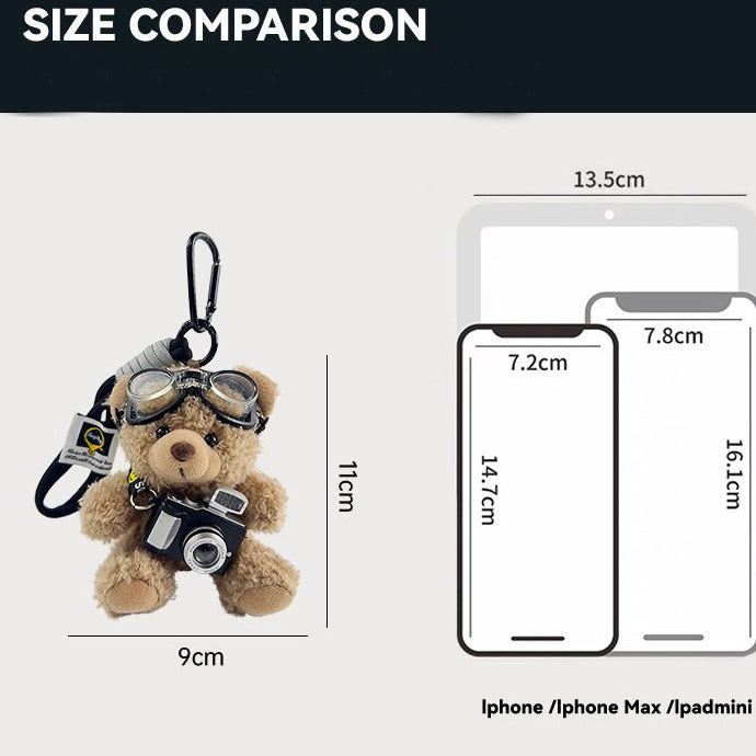 Camera Teddy Bear Bag Charm | Effortless Luxury Accent