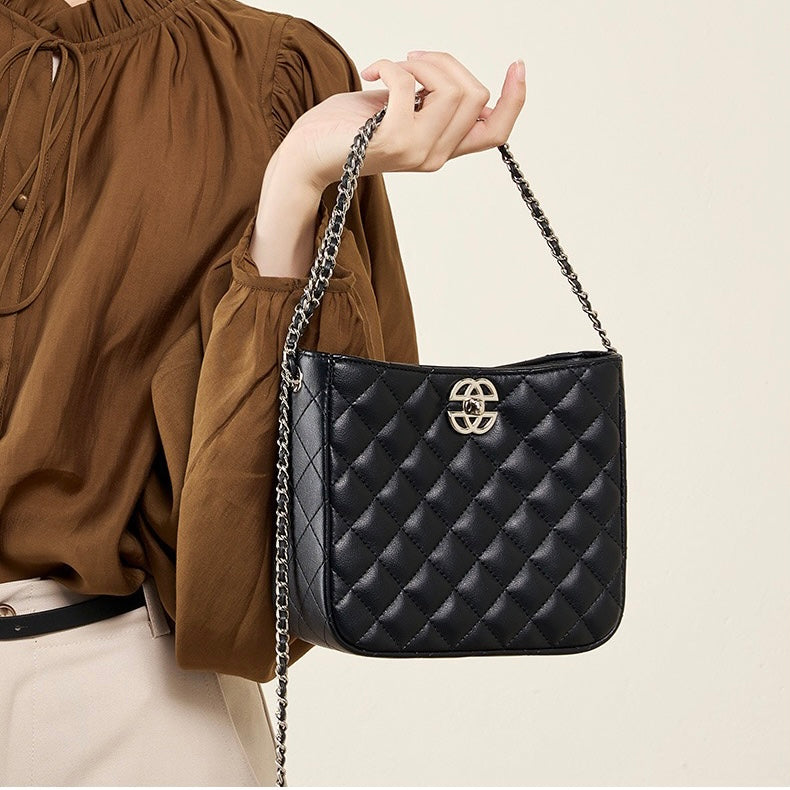 Women’s Genuine Cowhide Chain Commuter Bucket Bag | Effortless City Elegance