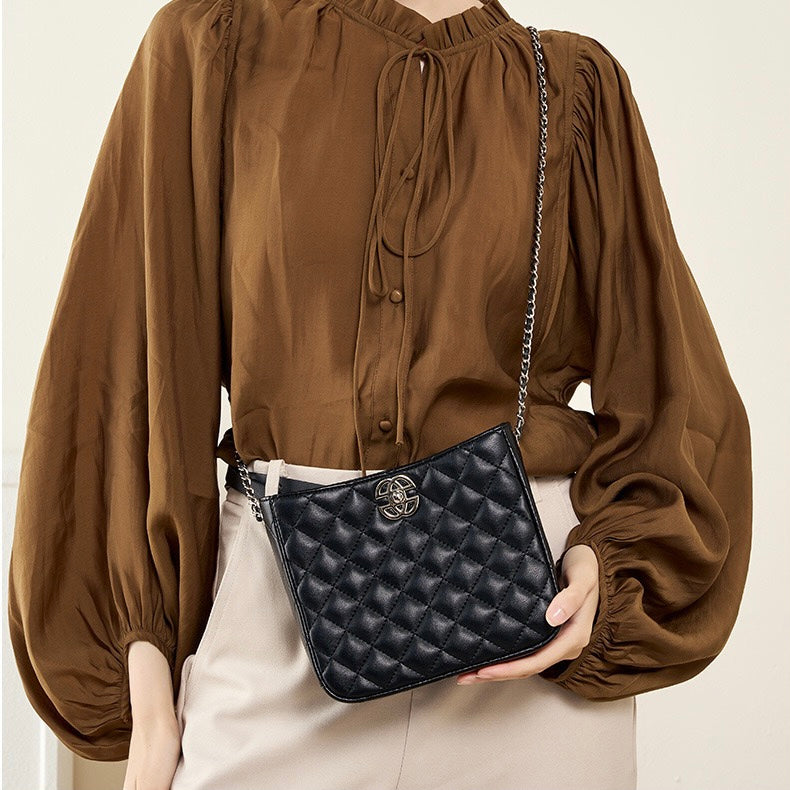 Women’s Genuine Cowhide Chain Commuter Bucket Bag | Effortless City Elegance