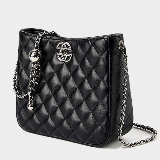 Women’s Genuine Cowhide Chain Commuter Bucket Bag | Effortless City Elegance