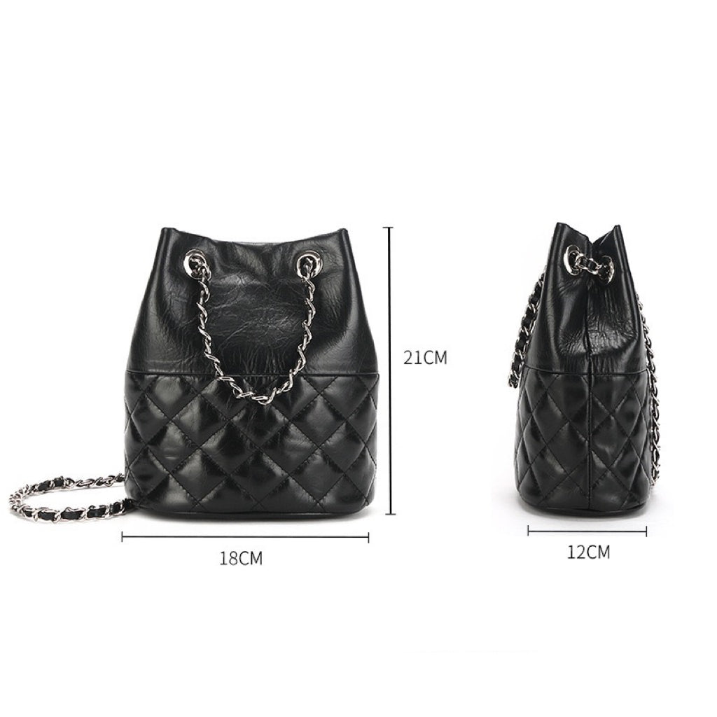 Women’s Genuine Leather Quilted Chain Bucket Bag | Effortless Everyday Elegance