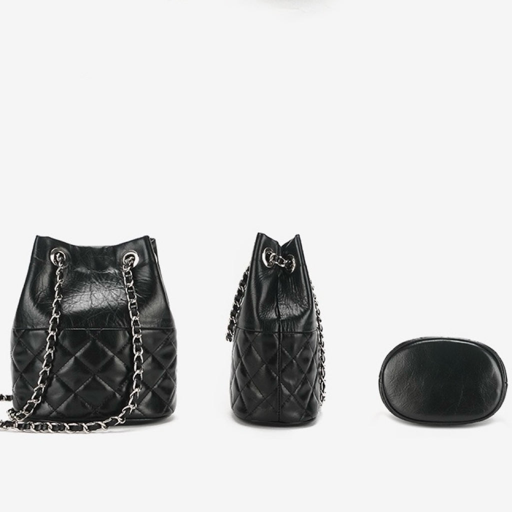 Women’s Genuine Leather Quilted Chain Bucket Bag | Effortless Everyday Elegance