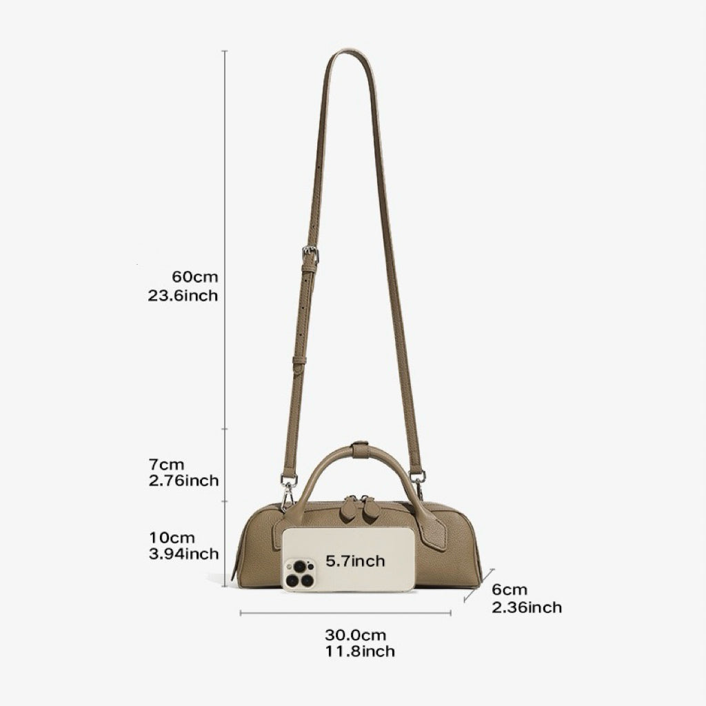 Top-Grain Genuine Leather Baguette Handbag | Spacious Effortless Elegance