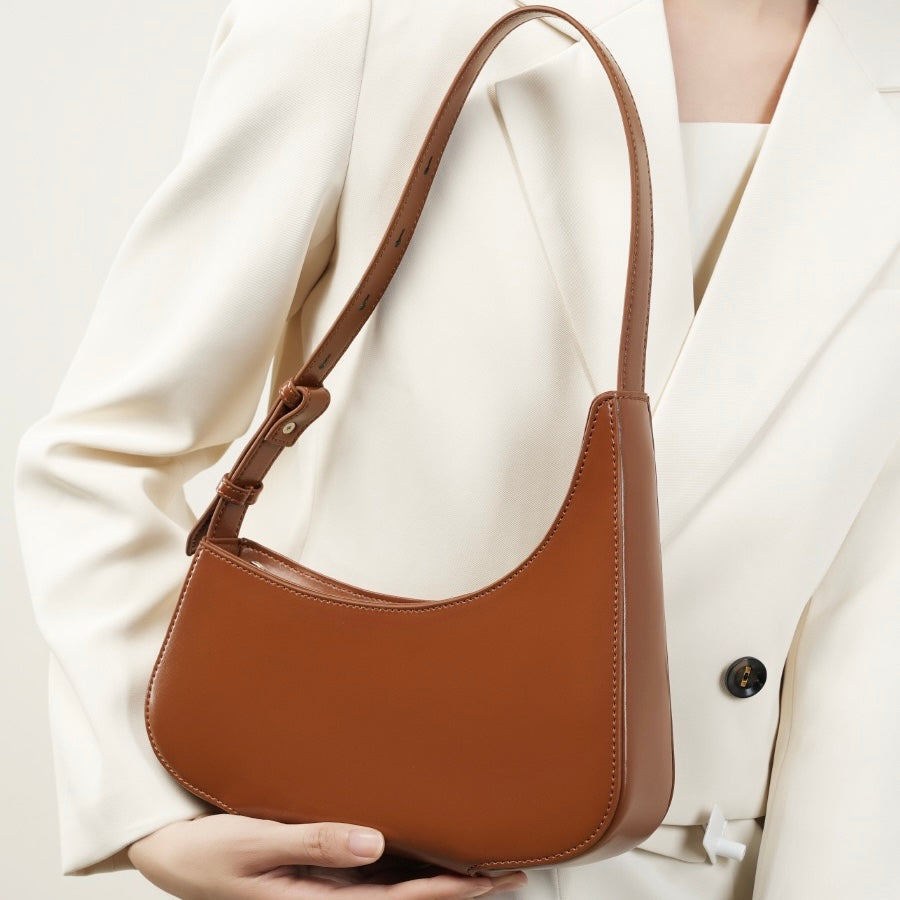 Women’s Genuine Leather Half Moon Baguette Bag | Effortless Everyday Elegance